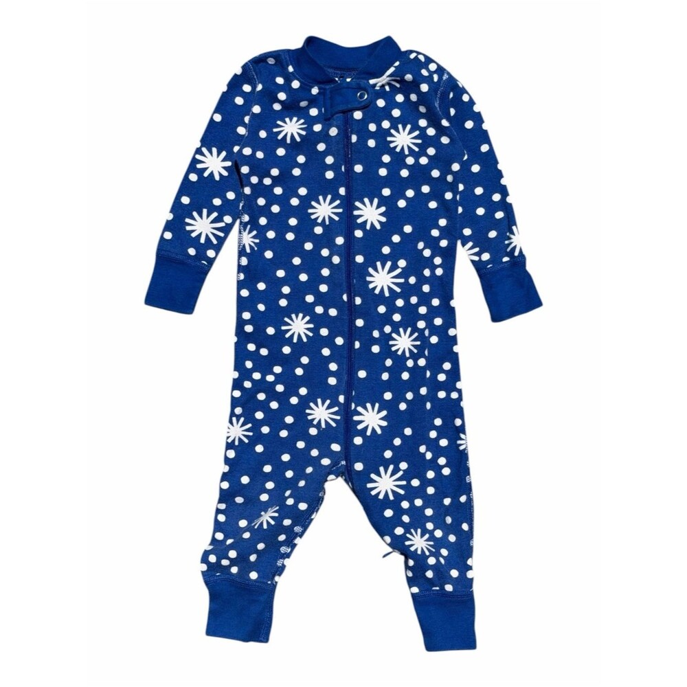 Hanna Andersson Baby 6-12M Blue Snowflake Organic Cotton Zip Sleeper Pajamas